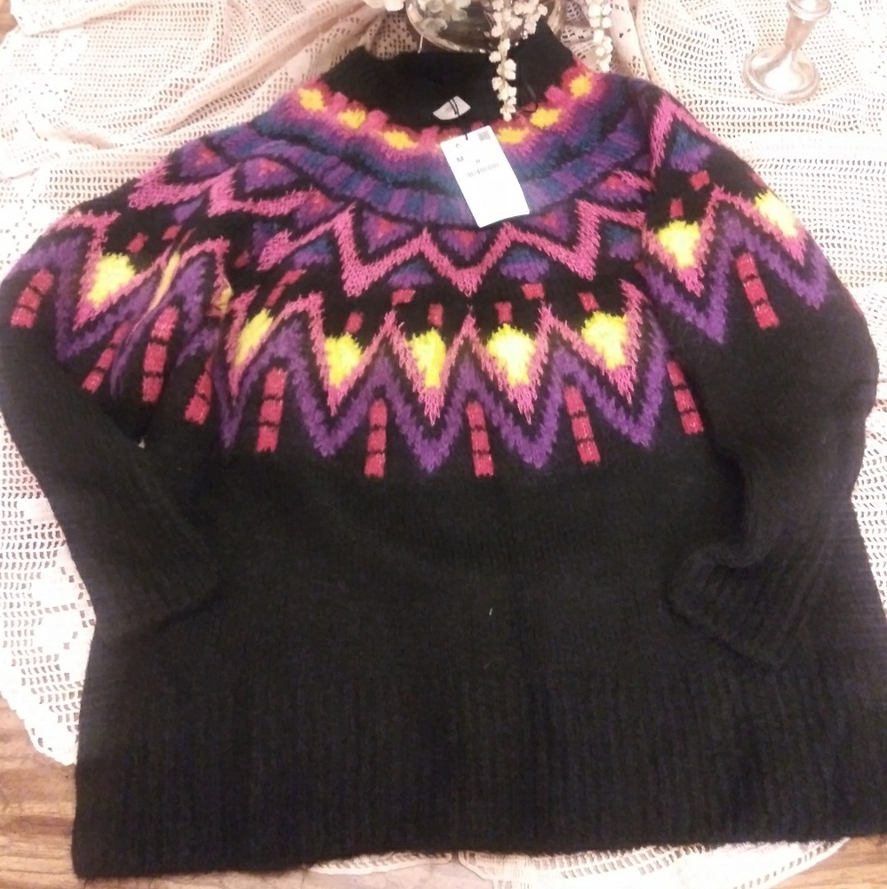 Zara oversized Jacquard Wool multicolore sweater - Picture 2 of 5